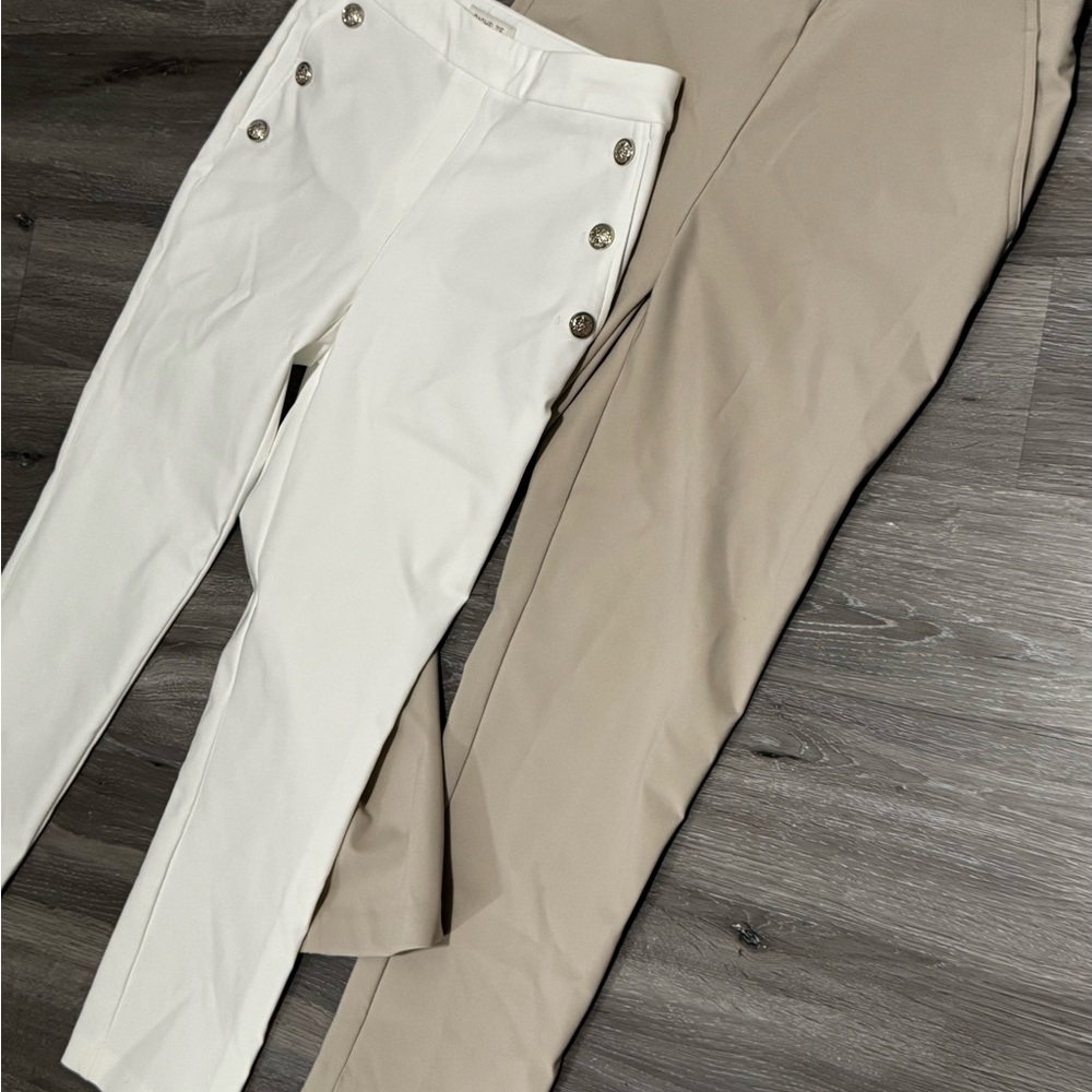 Rachel Zoe Dress Pants Women’s White Beige Button Accent Stretch Straight Solid